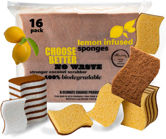 Biodegradable Kitchen Sponges with Scrubber - Lemon Infused